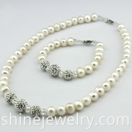 Imitation Pearl Shamballa Beads Necklace